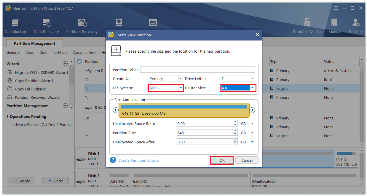 create new partition