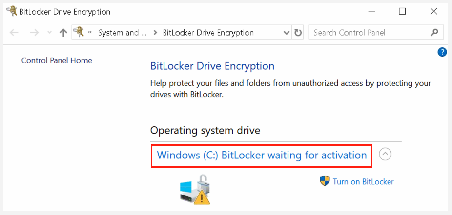 BitLocker waiting for activation