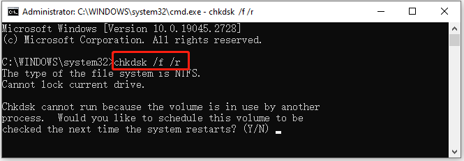 run CHKDSK in Command Prompts