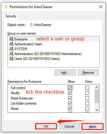set NTFS permissions using File Explorer