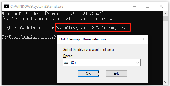 open Disk Cleanup via CMD