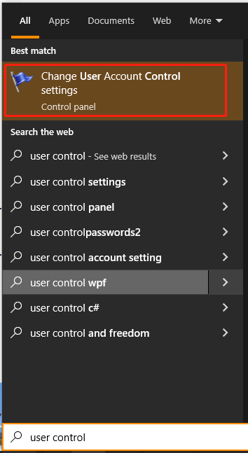 select Change User Account Control settings