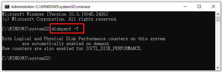 enable Disk Performance monitor in Command Prompt