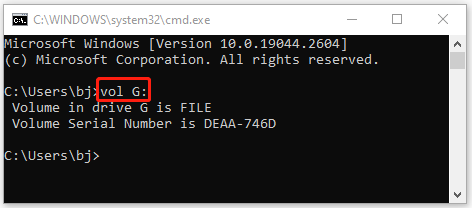 Check volume label in Command Prompt