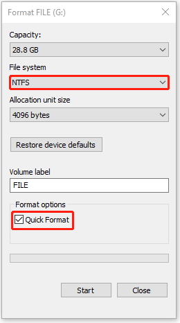 Format the hard drive via File Explorer