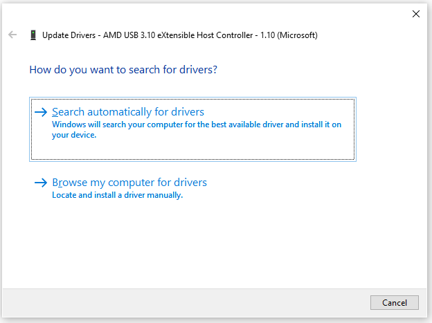 select a way to update the driver