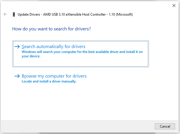 select a way to update the USB driver