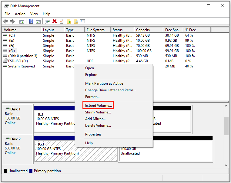 Select Extend Volume
