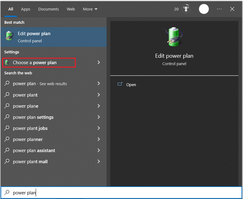 select Choose a power plan