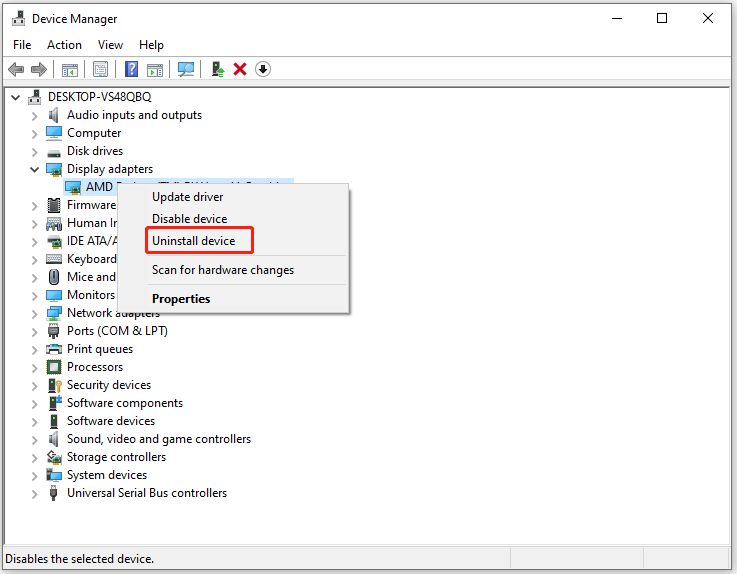 click Uninstall device