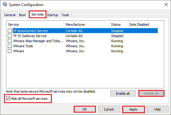 select Disable all