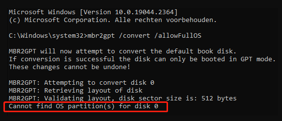 MBR2GPT cannot find OS partition