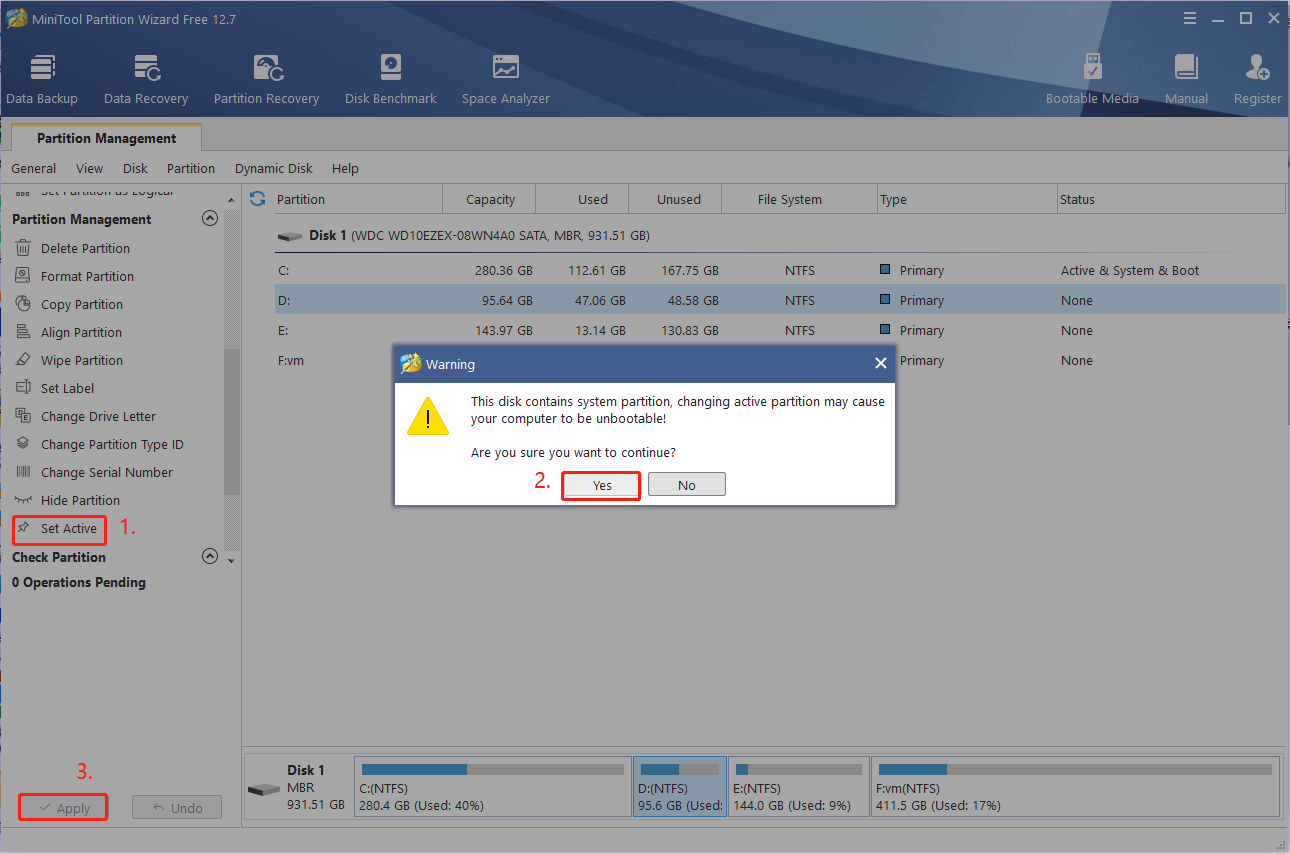 set partition as active using MiniTool