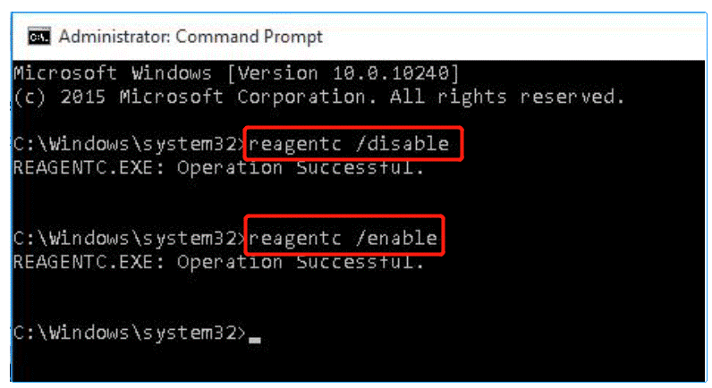 enable WinRE in CMD