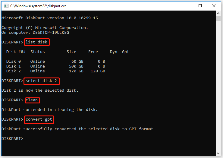 initialize disk via Diskpart