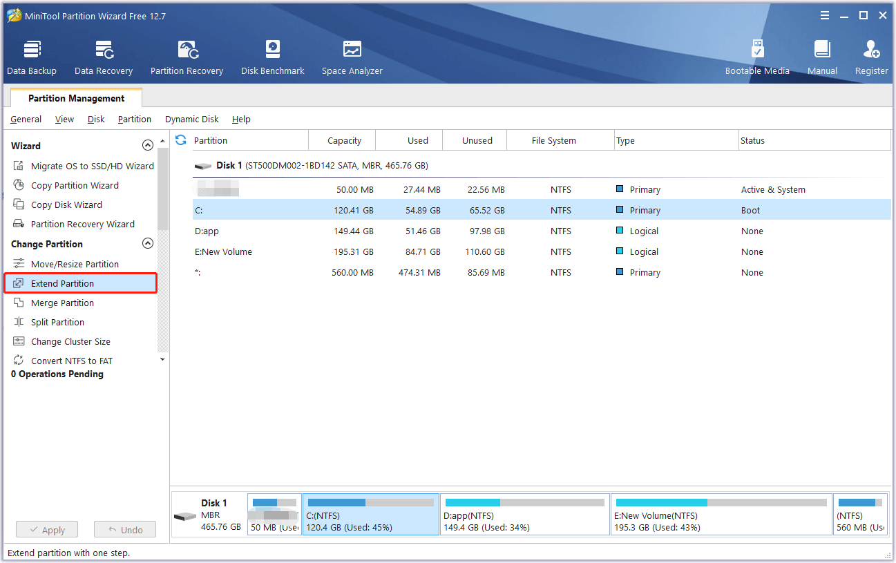 select Extend Partition