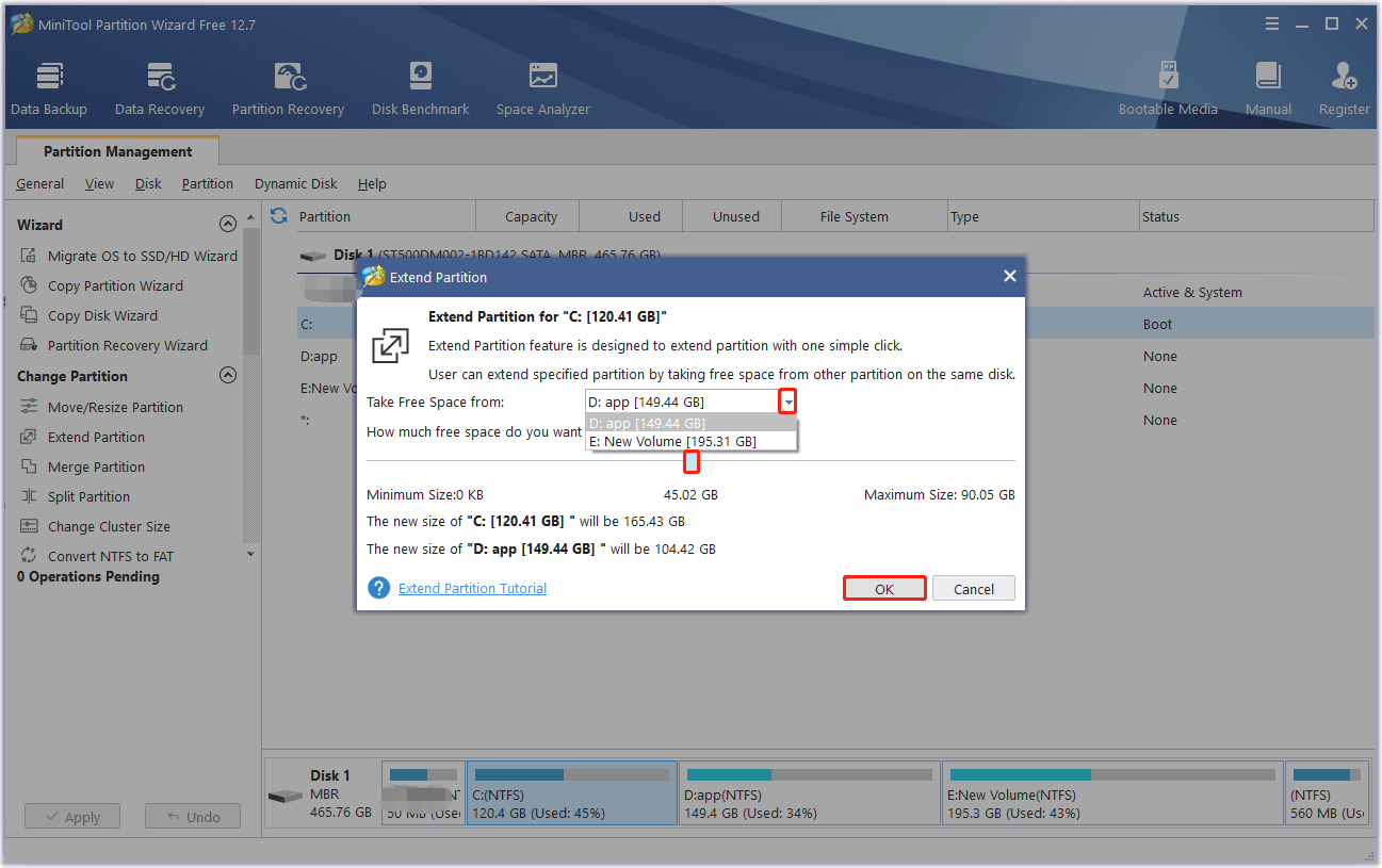 choose a partition and click OK