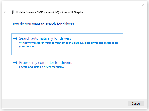 select Search automatically for drivers