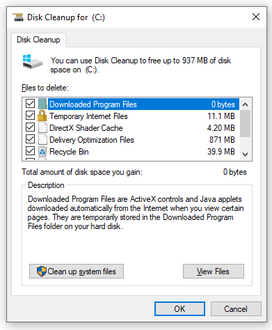 run Disk Cleanup with all items checked