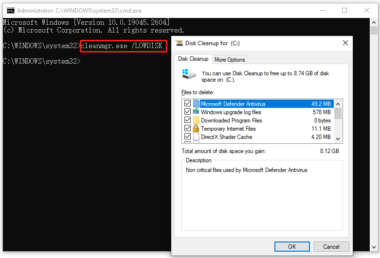 run Disk Cleanup with all items checked using CMD