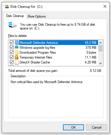 run Disk Cleanup with all items checked
