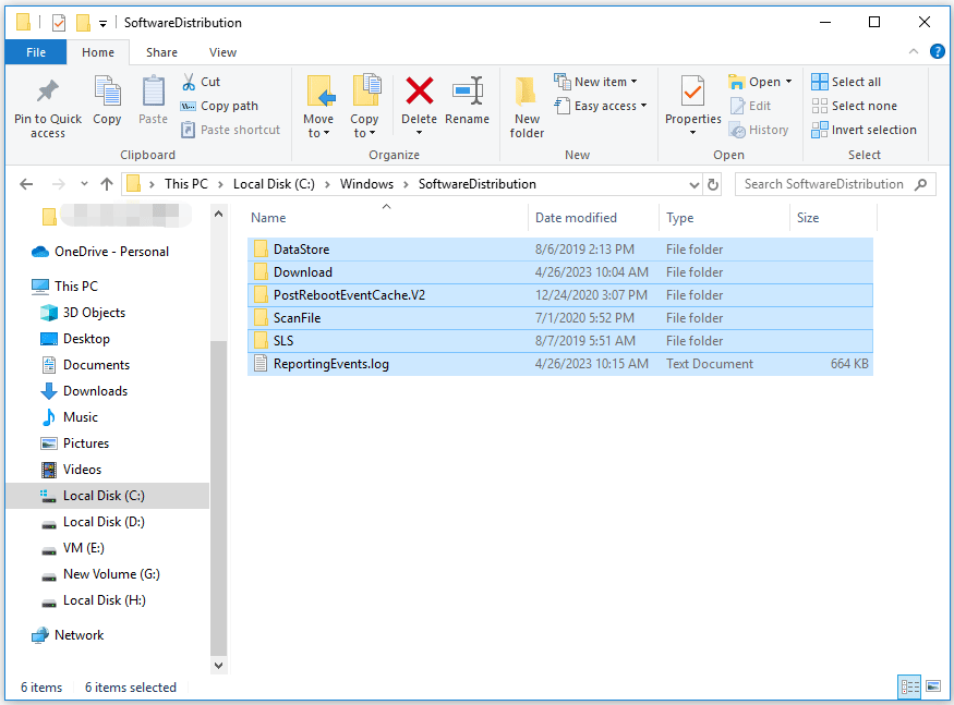 delete the SoftwareDistribution folder