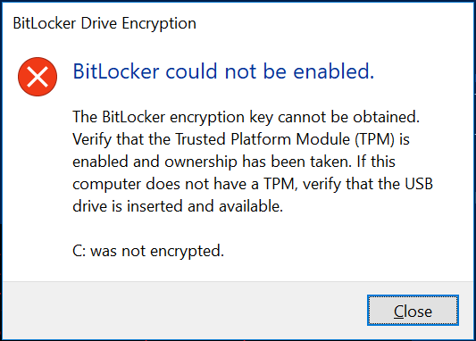 The BitLocker encryption key cannot be obtained