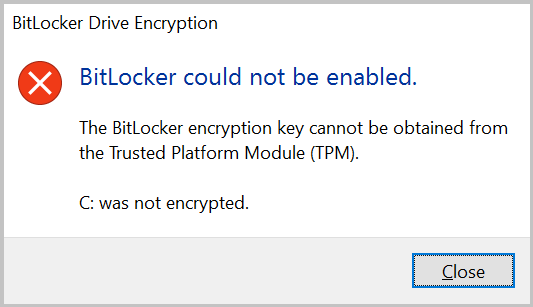 The BitLocker encryption key cannot be obtained from the TPM