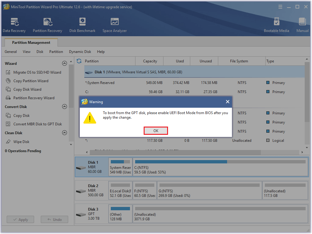 click OK button in the Warning window