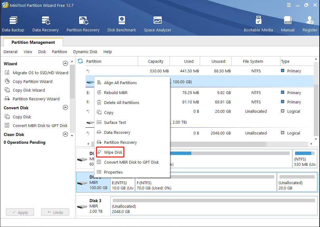 Select Wipe Disk