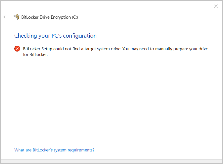 BitLocker setup could not find a target system drive error