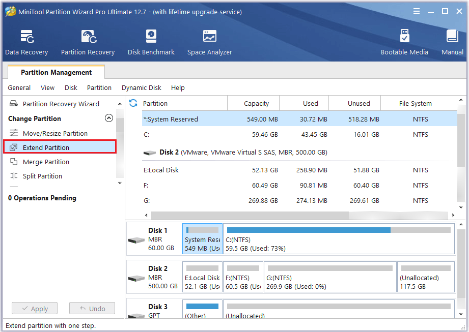 select Extend Partition from the left panel