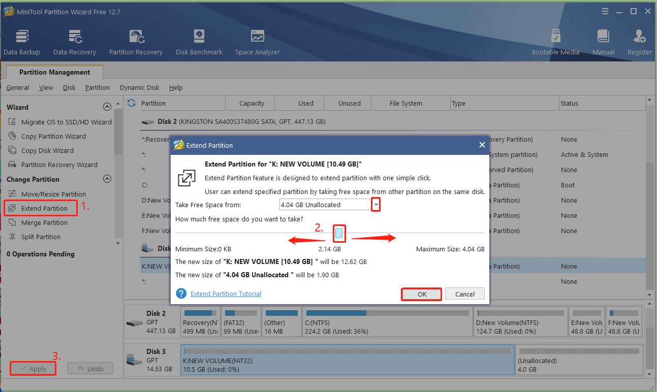 extend USB partition using MiniTool
