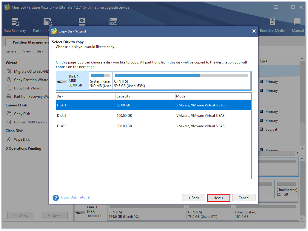select the disk to copy
