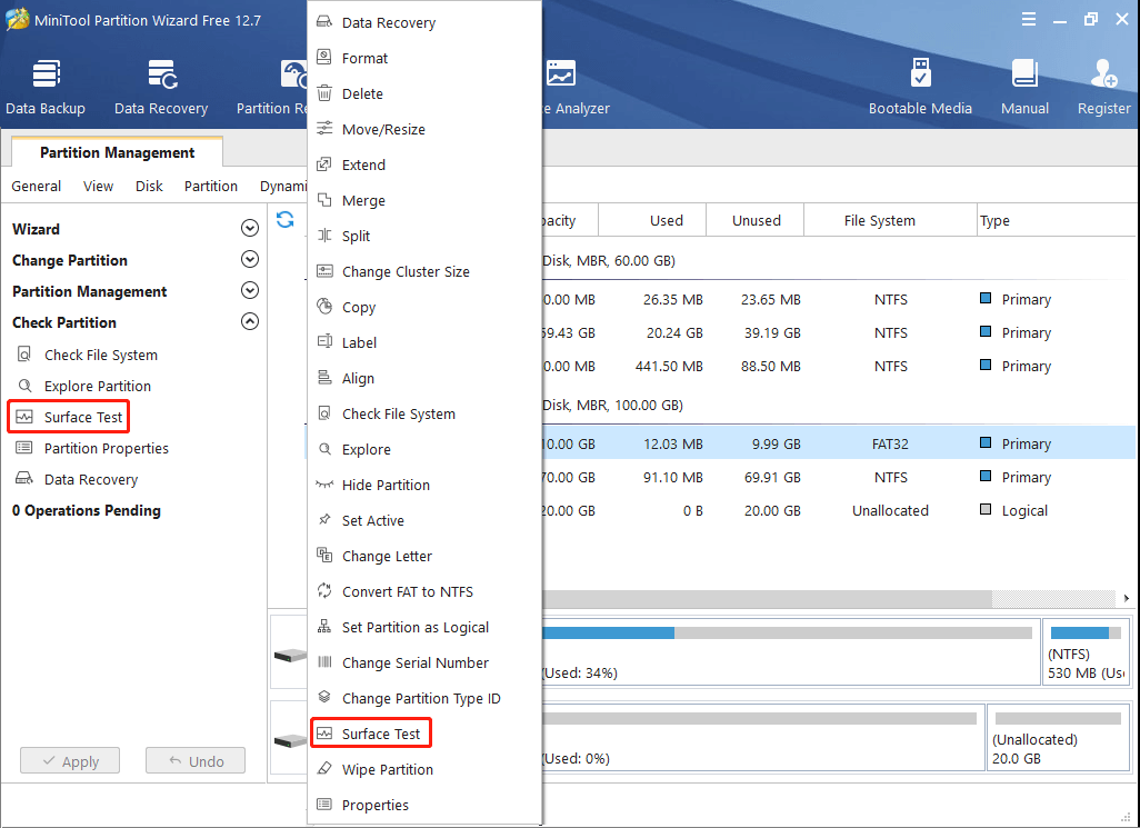 Select Surface Test