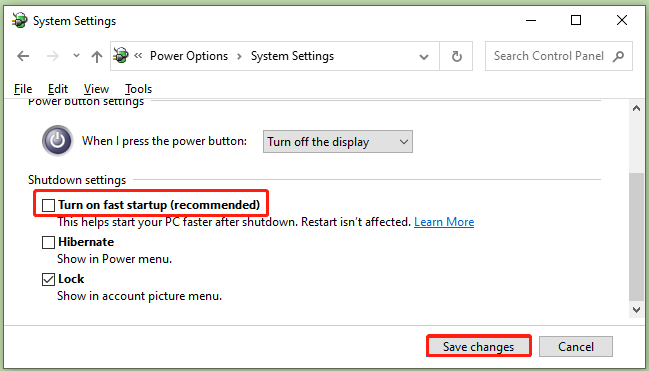 turn off fast startup