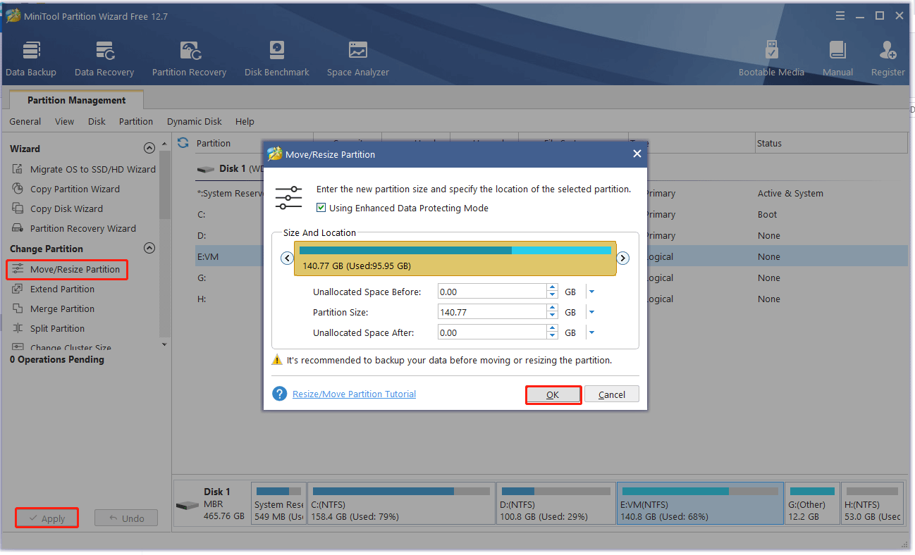 Move/Resize Partition with MiniTool Partition Wizard