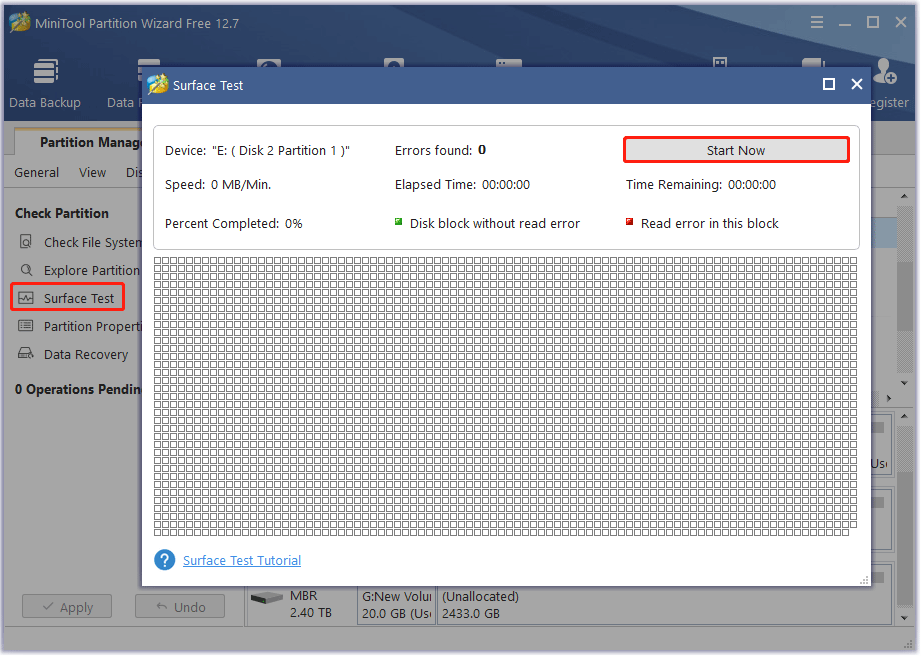 Kiểm tra bề mặt với MiniTool Partition Wizard