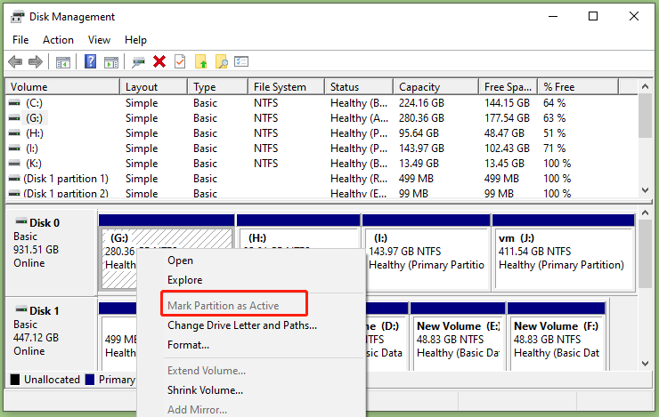 Mark Partition as Active is greyed out