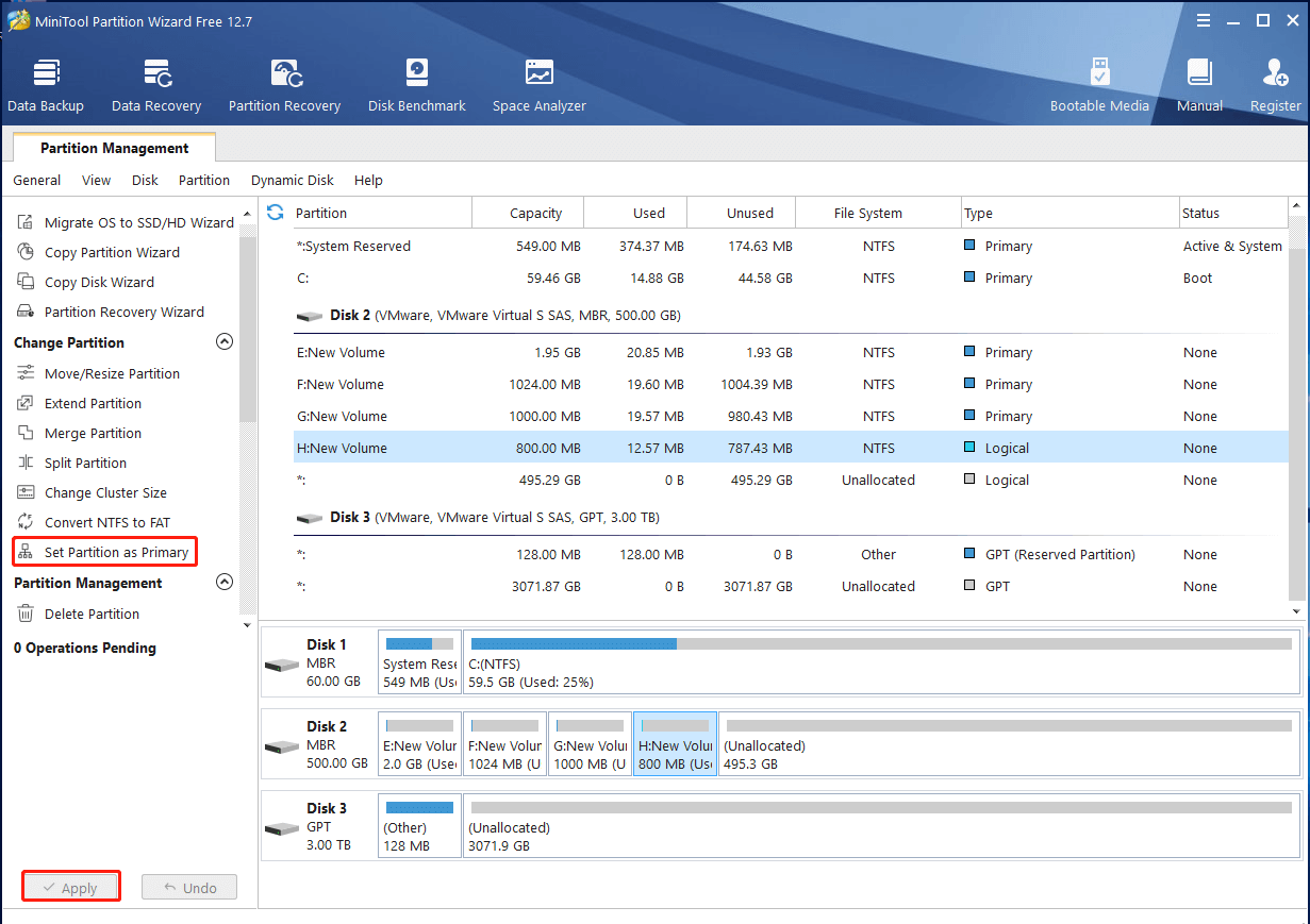 select Set Partition as Primary