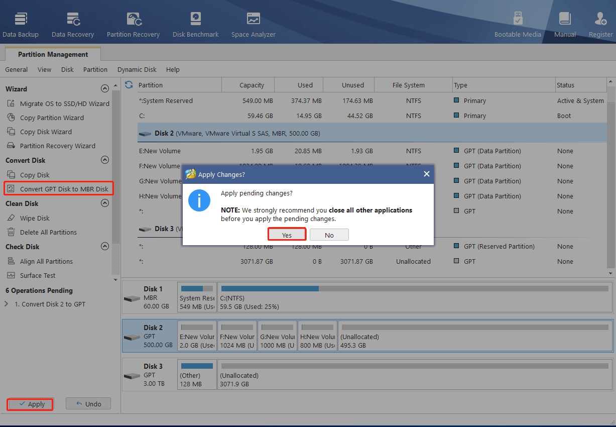 convert MBR to GPT using MiniTool