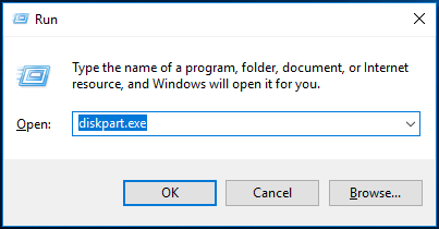 type diskpart in the Run box
