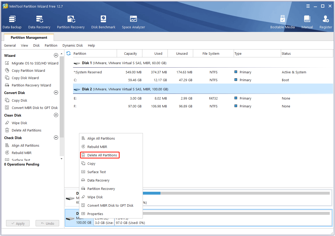 delete all partitions