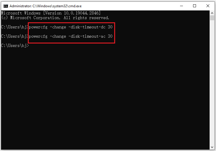 run the commands to disable the hard disk after idle time