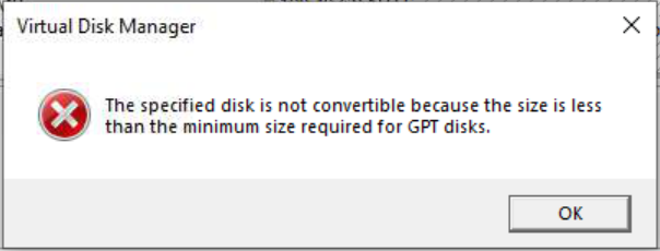 The specified disk is not convertible