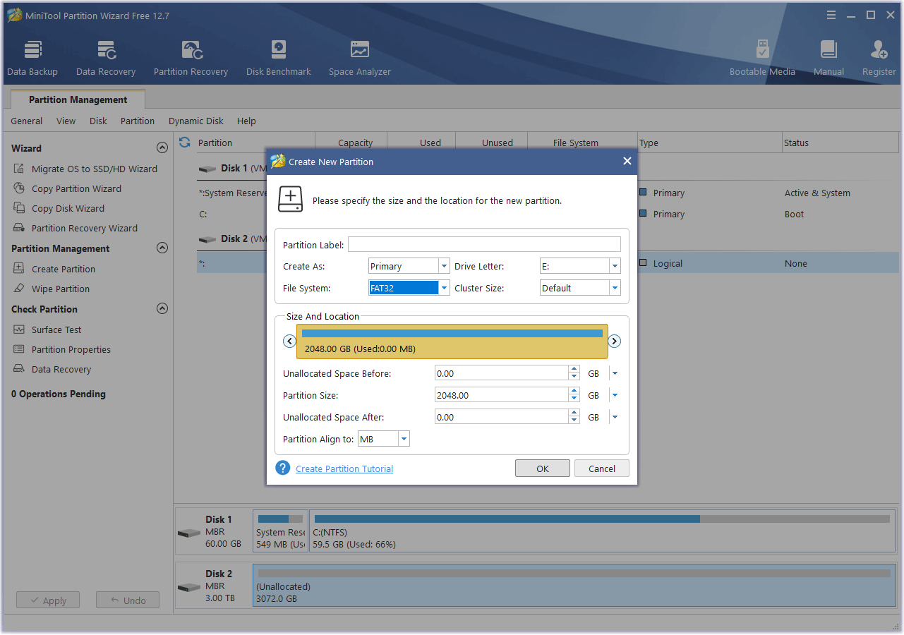 set partition parameters
