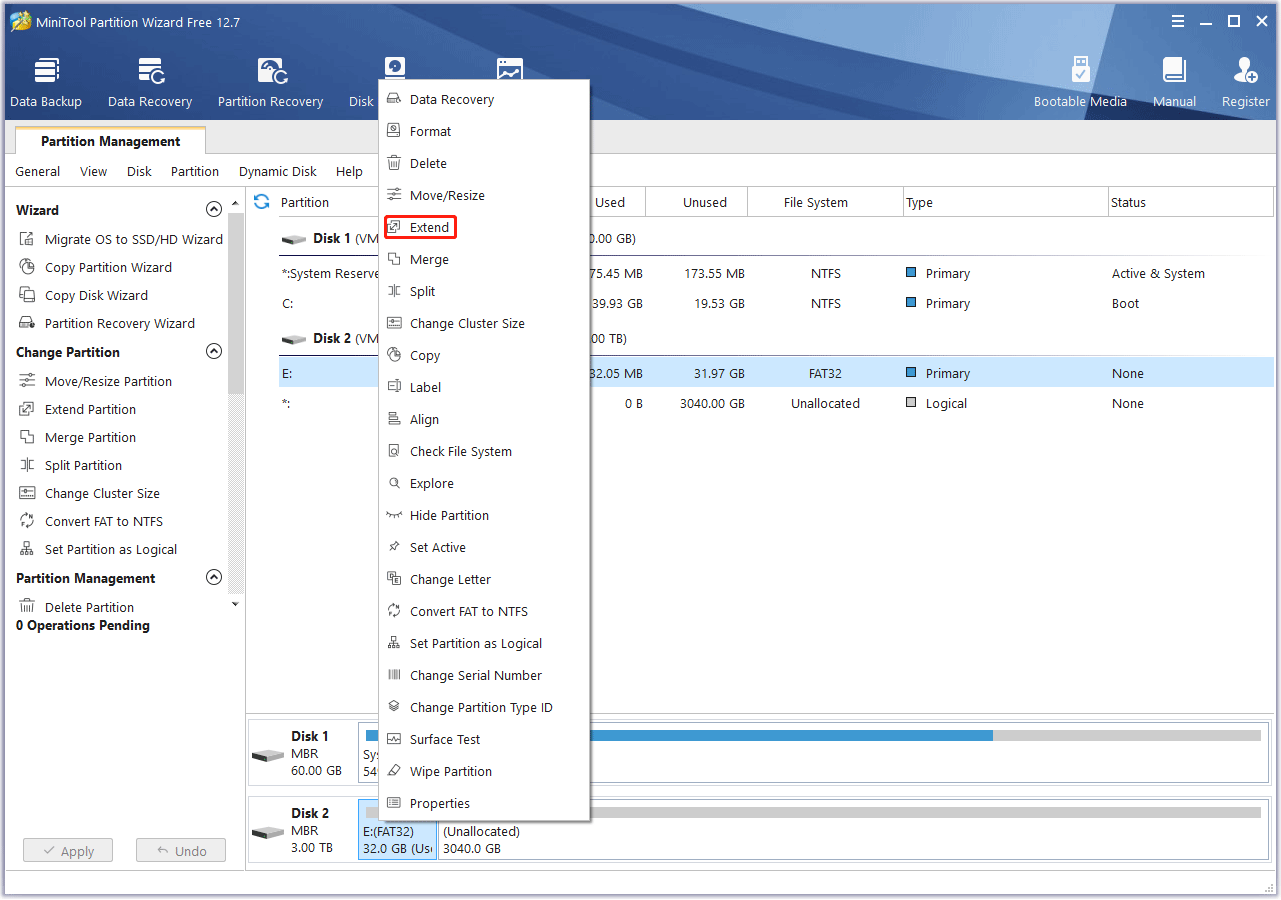 extend a FAT32 partition