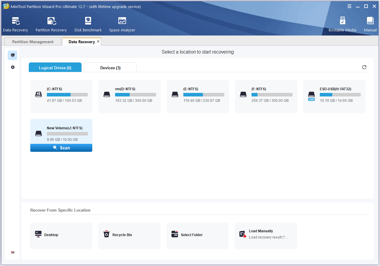 select a partition to recover data
