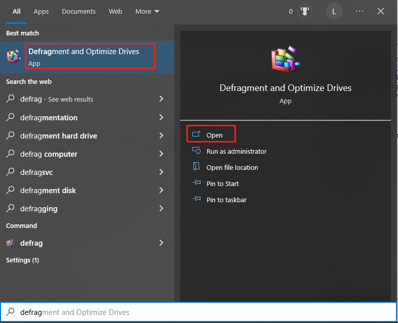 open Defragment and Optimize Drives app