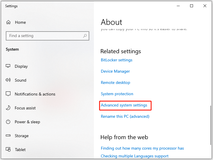 click Advanced system settings